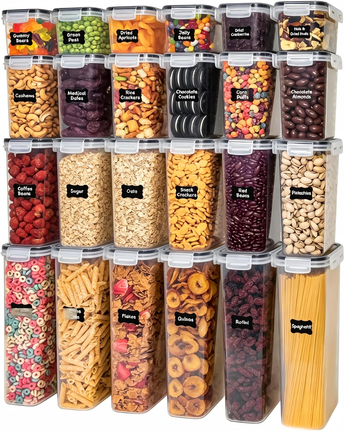 Snacks Food Labels - Recipientes para almacenar alimentos con tapas,