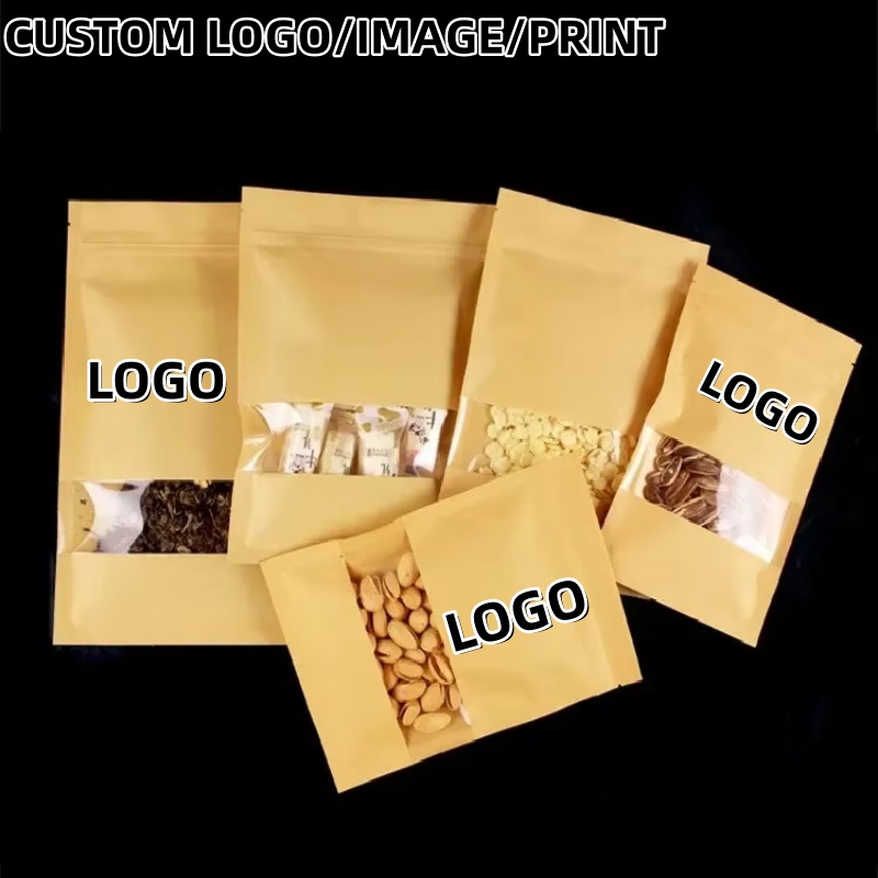 Food Snacks Logos - Bolsas de Papel Kraft con Fondo