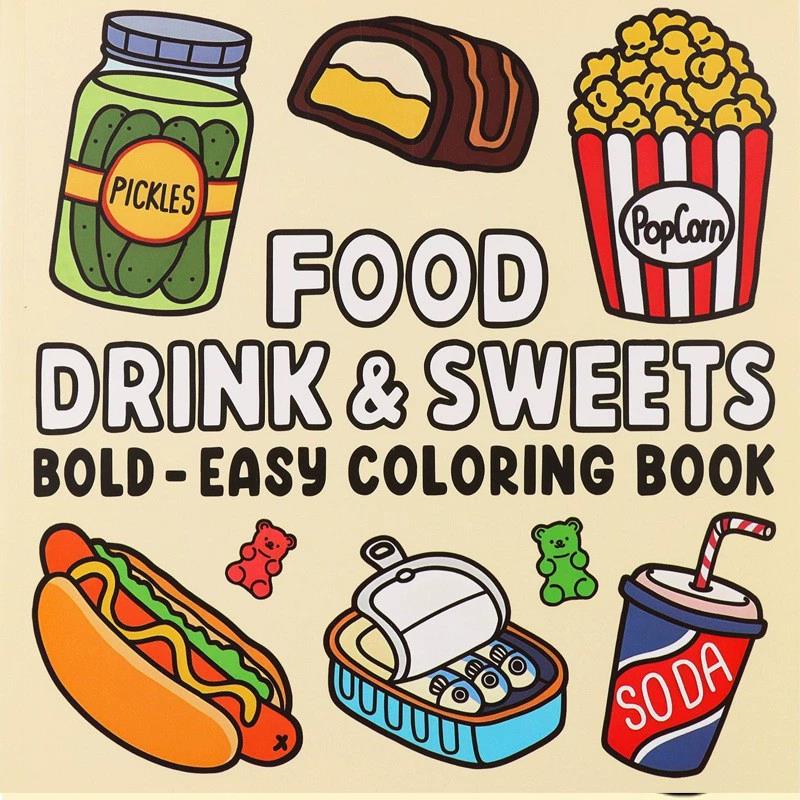 Food And Snacks Coloring Book - Libro para colorear de comida, bebidas