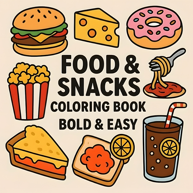 Food And Snacks Coloring Book - Libro de Colorear Temático de Comida